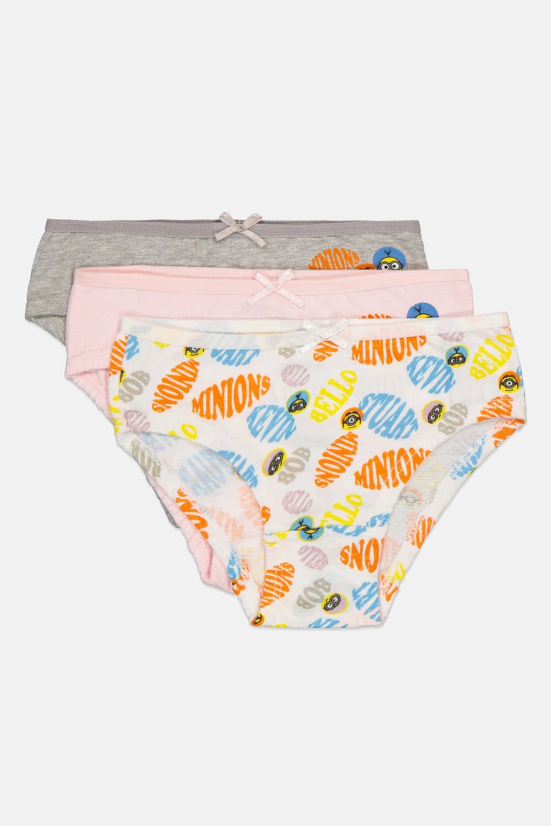 Minions Toddlers Girl 3 Pieces Graphic Print Briefs, Multicolor - Image 1