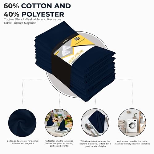 Utopia Kitchen Navy Blue Cloth Napkins [12 Pack, 18x18 Inch] Absorbent Cotton Blend Washable and Reusable for Dinner, Restaurant, Lunch, Wedding and Hotel - Image 3