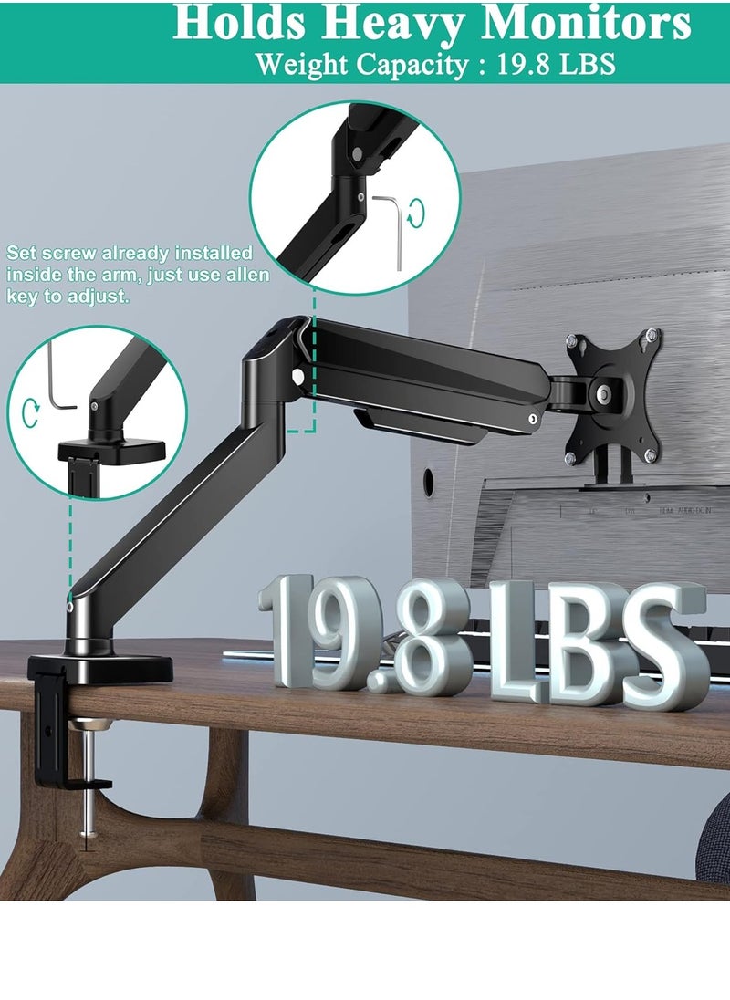 ELTRAZONE - Single Monitor Arm, Desk Mount Gas Spring Monitor Arms Adjustable Full Motion Swivel Computer Monitor Stand with Clamp and Grommet Base, Fits 13-30'' TV Screens Holds up to 19.8lbs - Image 1