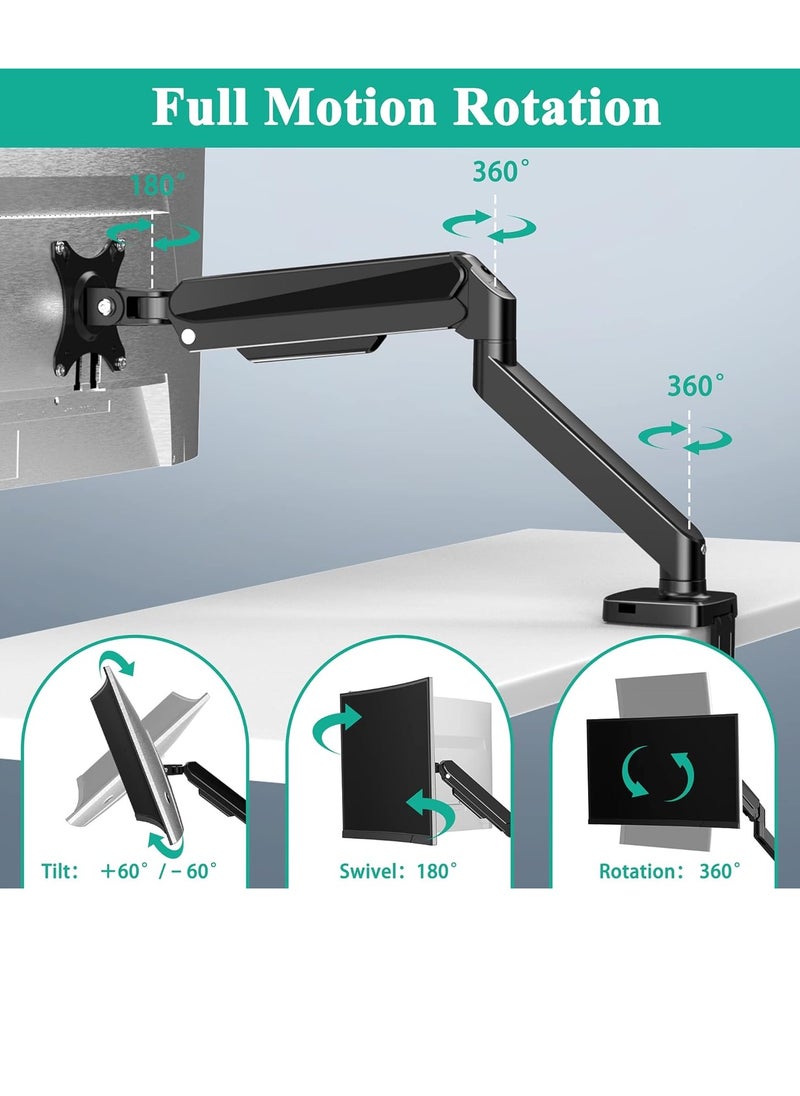 ELTRAZONE - Single Monitor Arm, Desk Mount Gas Spring Monitor Arms Adjustable Full Motion Swivel Computer Monitor Stand with Clamp and Grommet Base, Fits 13-30'' TV Screens Holds up to 19.8lbs - Image 1