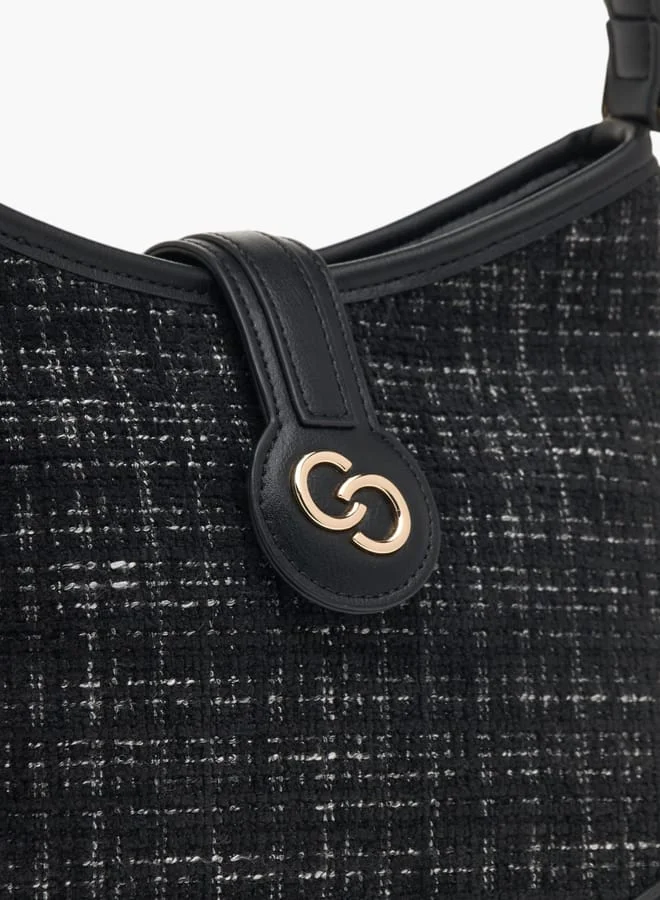 سيليست Womens Textured Tweed Shoulder Bag With Detachable Strap And Zip Closure