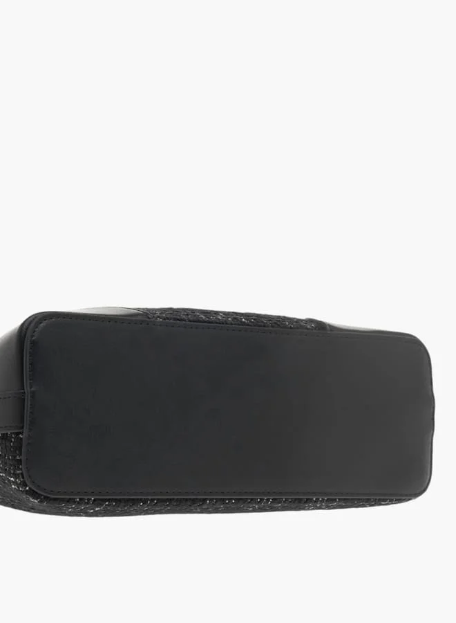 سيليست Womens Textured Tweed Shoulder Bag With Detachable Strap And Zip Closure