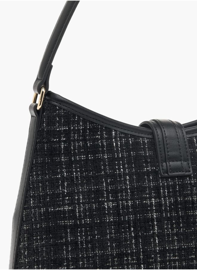 Celeste Womens Textured Tweed Shoulder Bag With Detachable Strap And Zip Closure  - Image 5