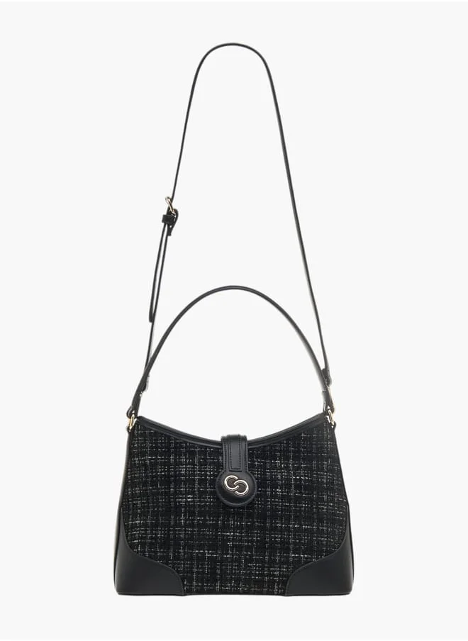 Celeste Womens Textured Tweed Shoulder Bag With Detachable Strap And Zip Closure