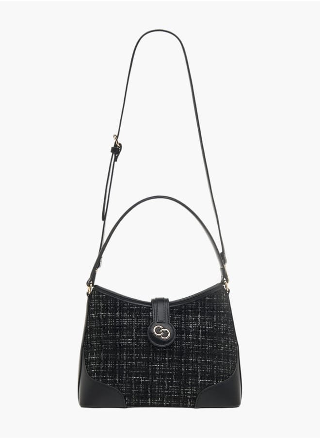 Celeste Womens Textured Tweed Shoulder Bag With Detachable Strap And Zip Closure  - Image 2