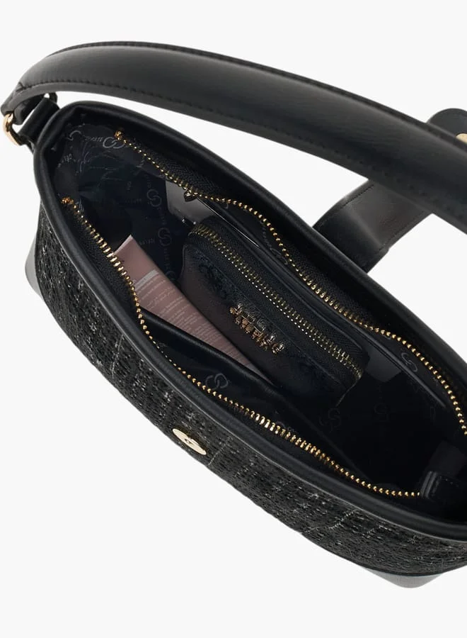 سيليست Womens Textured Tweed Shoulder Bag With Detachable Strap And Zip Closure