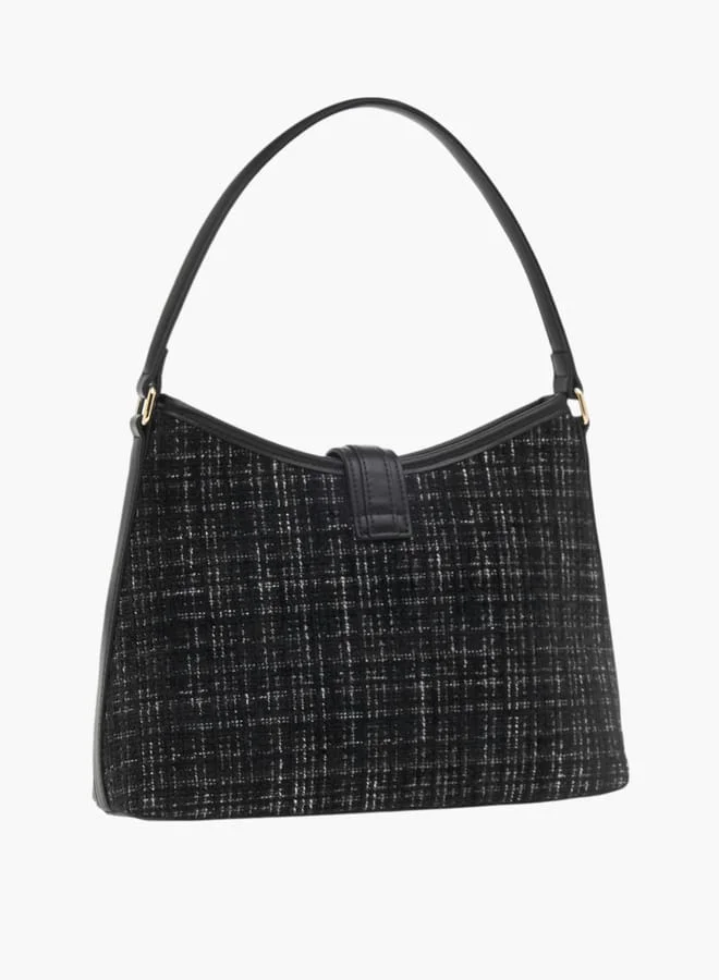 سيليست Womens Textured Tweed Shoulder Bag With Detachable Strap And Zip Closure