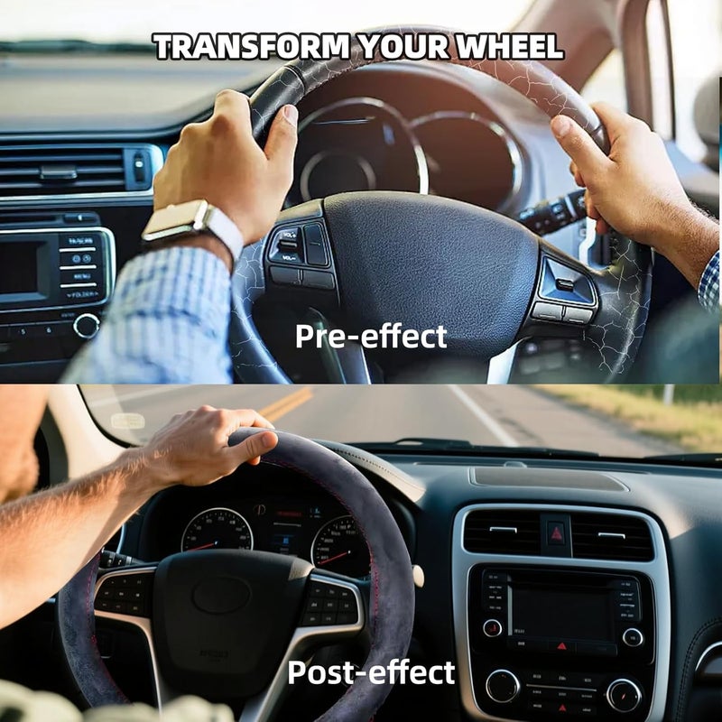 Qiyibei Suede Leather Steering Wheel Cover Wrap Kit - DIY Stitch-On for 14.5-15" Wheels, Superior Sweat Absorption & Non-Slip Grip, Comfortable & Durable Year-Round Upgrade - Image 5
