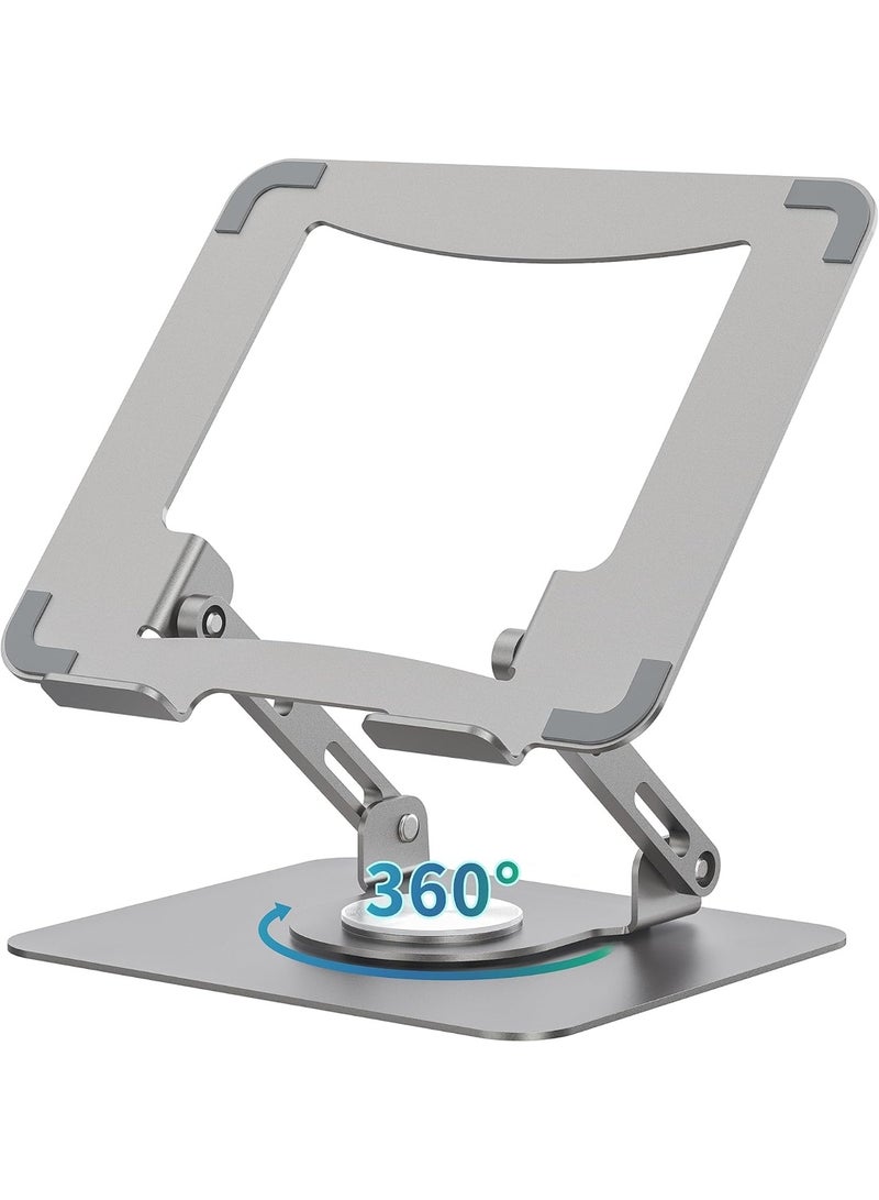 Laptop Stand with 360° Rotating Base, Ergonomic Computer Riser for Desk, Adjutable Height Muti-Angle, Foldable Laptop Mount, Stable Metal Holder Support 10-15.6" Notebook PC - Image 1
