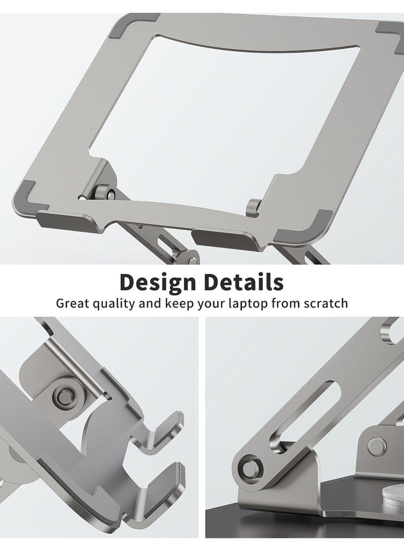 Laptop Stand with 360° Rotating Base, Ergonomic Computer Riser for Desk, Adjutable Height Muti-Angle, Foldable Laptop Mount, Stable Metal Holder Support 10-15.6" Notebook PC - Image 3