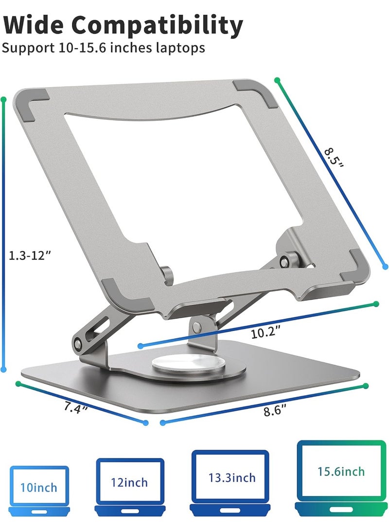 Laptop Stand with 360° Rotating Base, Ergonomic Computer Riser for Desk, Adjutable Height Muti-Angle, Foldable Laptop Mount, Stable Metal Holder Support 10-15.6" Notebook PC - Image 4