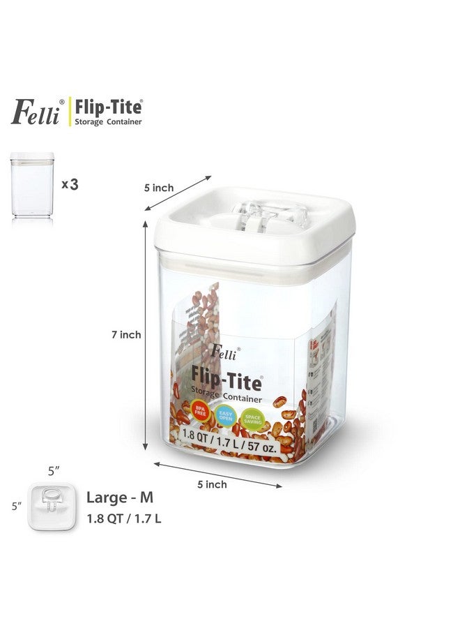 Felli Felli Flip Tite Food Storage Containers With Lid 5" LARGE Airtight Ring Lock Flip Top, Square Acrylic Canister Jar for Rice Sugar Flour Protein Powder, Kitchen Pantry Organizer, Gift Set (1.8qt)  - Image 2