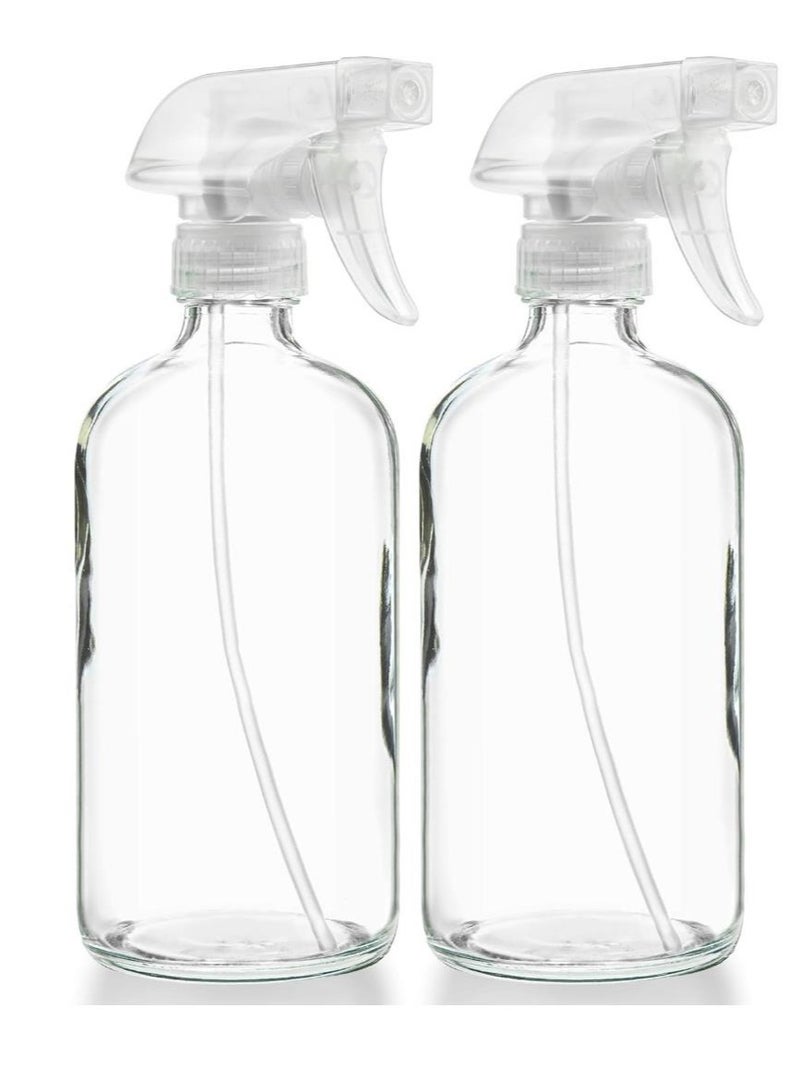 FUFU 2Pcs 16oz Clear Glass Spray Bottles Refillable  Containers for Essential, Cleaning Products, Aromatherapy, Misting Plants - Image 1