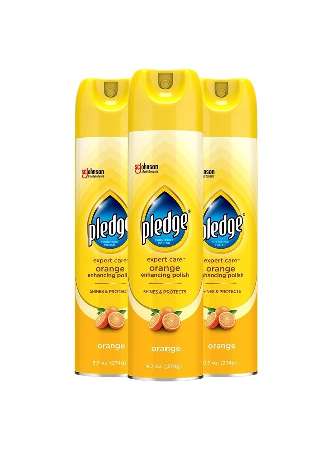 Pledge - Expert Care Furniture Polish Spray, Works on Wood, Granite, and Leather, Shine and Protect Furniture Cleaner, Orange, 9.7 Oz, Pack of 3 - Image 1