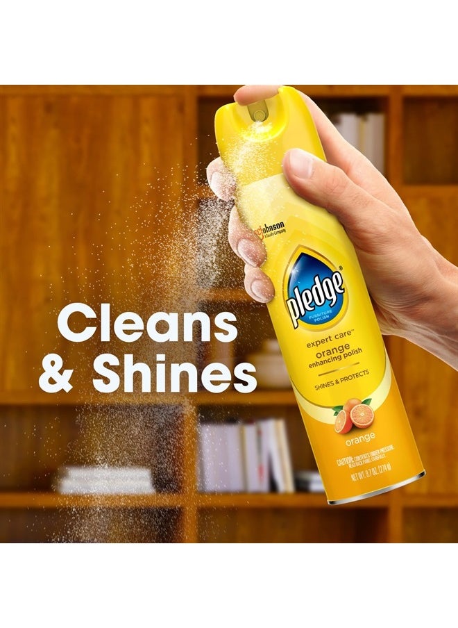 Pledge - Expert Care Furniture Polish Spray, Works on Wood, Granite, and Leather, Shine and Protect Furniture Cleaner, Orange, 9.7 Oz, Pack of 3 - Image 1