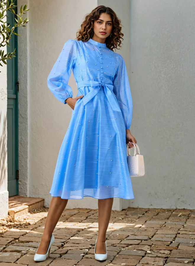 2Xtremz 2Xtremz Embellished Shirt Dress with Front Tie-Up