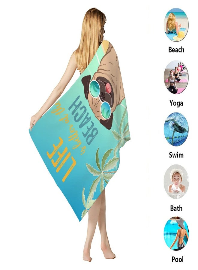 feelacle Pug Dog Sand Free Beach Towel Absorbent Bath Towel Large Hand Towels For Swimming Bathroom Spa Pool - Image 5