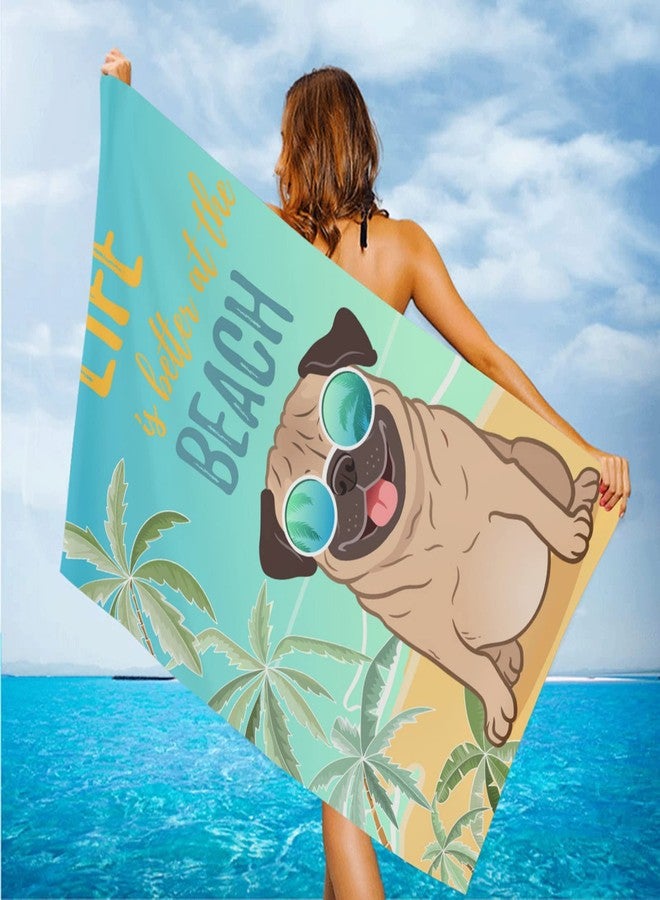 feelacle Pug Dog Sand Free Beach Towel Absorbent Bath Towel Large Hand Towels For Swimming Bathroom Spa Pool - Image 1