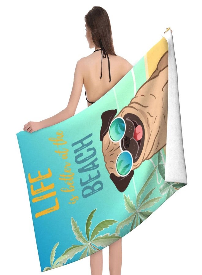 feelacle Pug Dog Sand Free Beach Towel Absorbent Bath Towel Large Hand Towels For Swimming Bathroom Spa Pool - Image 2