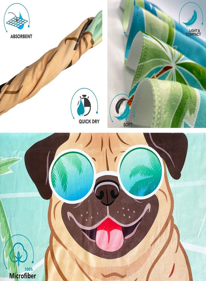 feelacle Pug Dog Sand Free Beach Towel Absorbent Bath Towel Large Hand Towels For Swimming Bathroom Spa Pool - Image 3