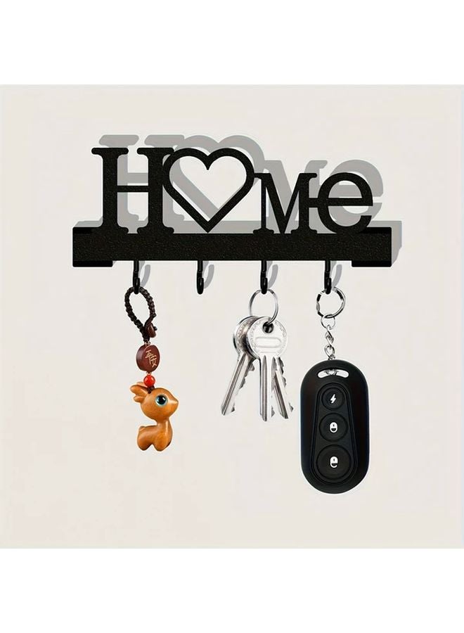 منظم مفاتيح حائط أسود بدون حفر، مخزن مدخل معدني متين مع خطاطيف - Image 1