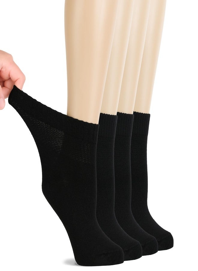 Hugh Ugoli Diabetic Socks for Women, Super Soft & Thin Ankle Socks, Wide & Loose, Non-Binding Top & Seamless Toe, 4 Pairs, Black, Shoe Size: 6-9 - Image 1