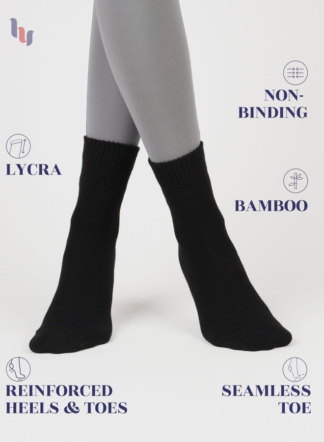Hugh Ugoli Diabetic Socks for Women, Super Soft & Thin Ankle Socks, Wide & Loose, Non-Binding Top & Seamless Toe, 4 Pairs, Black, Shoe Size: 6-9 - Image 4