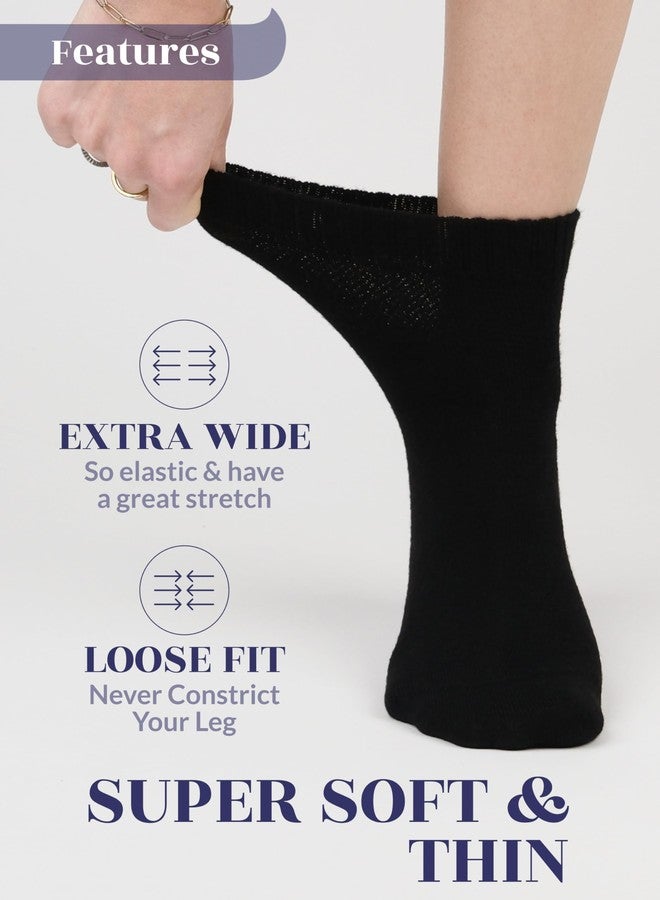 Hugh Ugoli Diabetic Socks for Women, Super Soft & Thin Ankle Socks, Wide & Loose, Non-Binding Top & Seamless Toe, 4 Pairs, Black, Shoe Size: 6-9 - Image 5