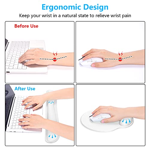 Dapesuom Keyboard Wrist Rest and Mouse Pad with Wrist Support, Memory Foam Wrist Rests for Keyboard and Mouse Set, Ergonomic Wrist Pad with Non Slip Base for Easy Typing & Pain Relief,Ivory White - Image 3