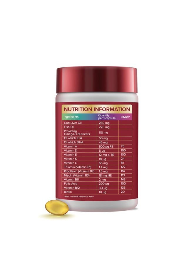 Procter & Gamble Seven Seas Cod Liver Oil fish oil plus multivitamins with Omega-3 and Vitamin D, 30 capsules supplements - Image 2