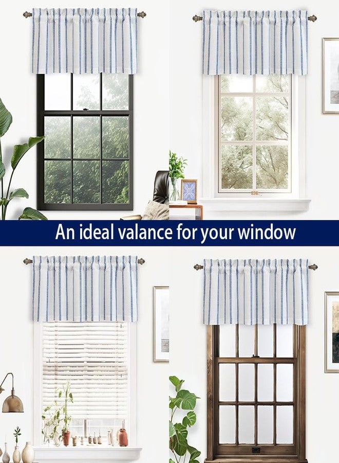 DriftAway Farmhouse Linen Blend Blackout Valance for Kitchen 18 Inch Length Vertical Striped Printed Lined Rod Pocket Room Darkening Curtain Valance for Living Room 52x18 Inch Navy - Image 5