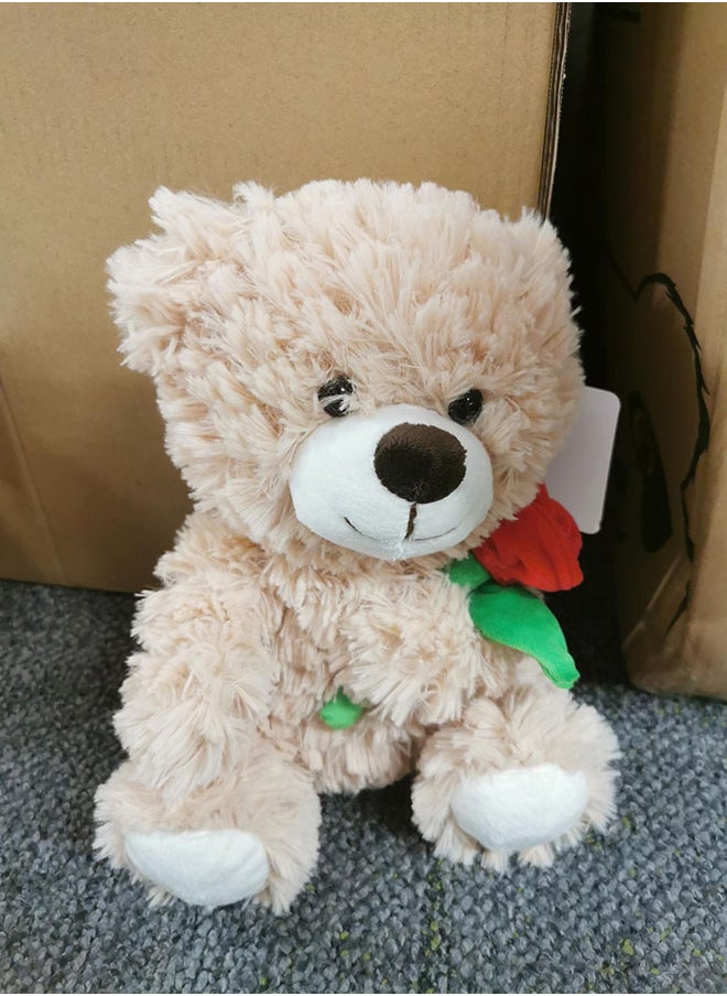 Miniso 10in. Holding-Rose Little Bear Plush Toy 