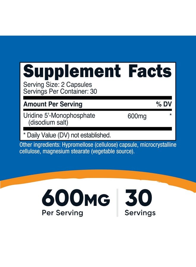 Nutricost نوتريكوست يوريدين أحادي الفوسفات 60 كبسولة، 600 ملغ لكل حصة - نباتي، 30 حصة - Image 2