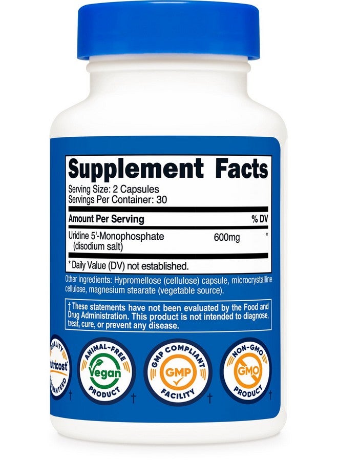 Nutricost نوتريكوست يوريدين أحادي الفوسفات 60 كبسولة، 600 ملغ لكل حصة - نباتي، 30 حصة - Image 5