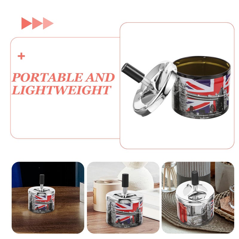 Automatic Extinguishing Metal Ashtray With Rotating Lid Smokeless Tabletop For Home Office - Image 4