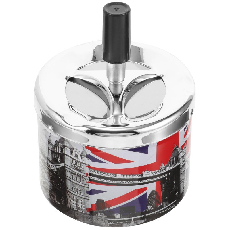 Automatic Extinguishing Metal Ashtray With Rotating Lid Smokeless Tabletop For Home Office - Image 2