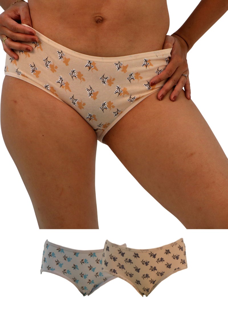 JOANNA JOANNA 123082 Women's Two Tone Floral Design Mid Rise 3-Pack Panties, Multicolor  - Image 1
