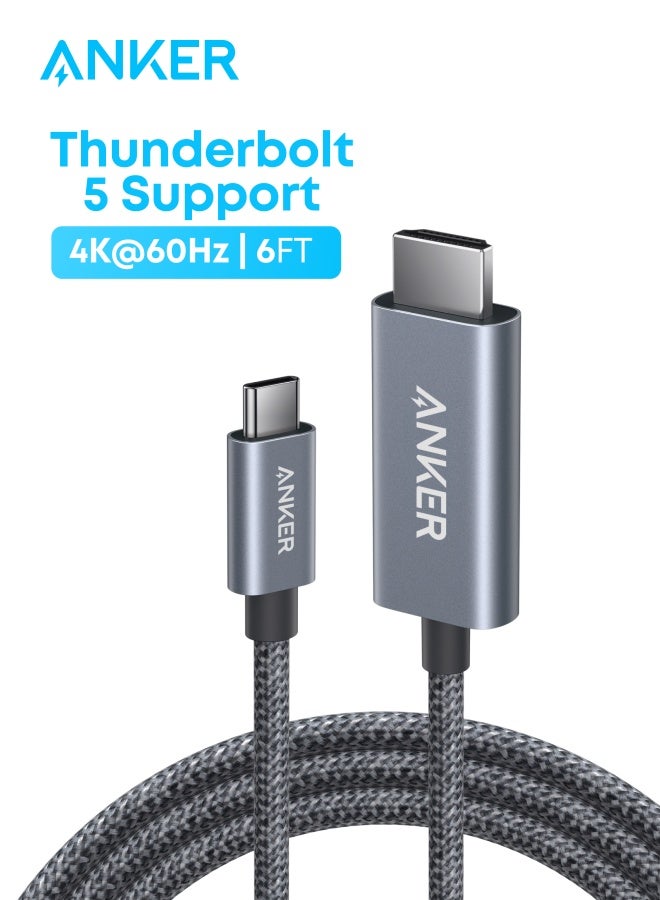 Anker HDMI Cable, 4K@60Hz Ultra-Fast Nylon-Braided USB C to HDMI Cord with Advanced Shielding, Thunderbolt 5/4/3, For MacBook, iPad, iPhone,HD TV, and More (6 FT) - Image 1
