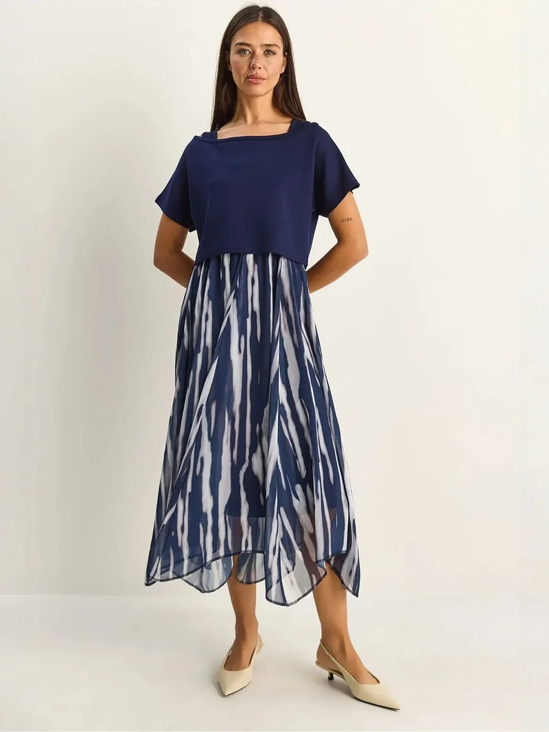 بيانكو لوتشي LUCCI Abstract Print Boat Neck Midi Dress