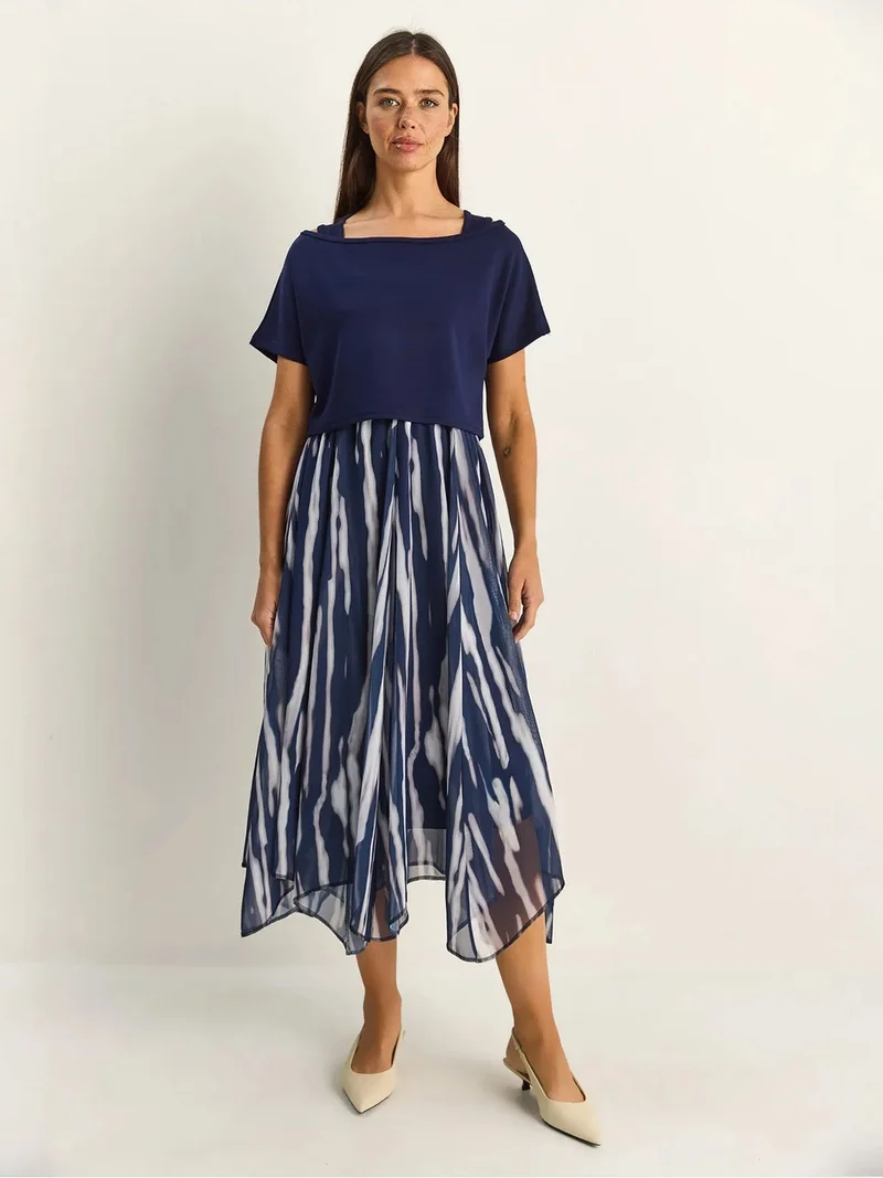 بيانكو لوتشي LUCCI Abstract Print Boat Neck Midi Dress