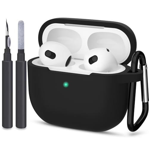 ATUAT Compatible with AirPods 3 Case, Protective Silicone Cover for AirPods 3rd Generation Case 2021, Wireless Charging - Black - Image 1