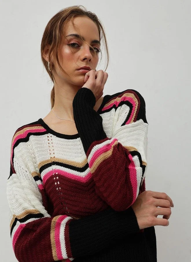 STREET 9 كنزة صوف محبوكة ملونة للنساء