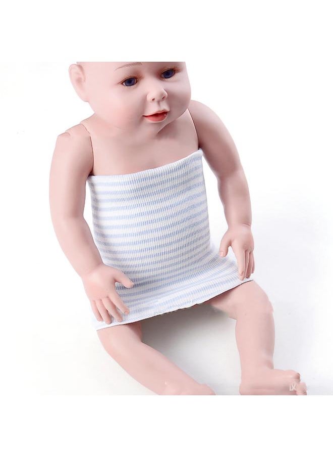 Thoraya - Baby Belly Button Band Seamless Pure Cotton Stripe Unisex Belly Button Protector Band 6.7in Single Layer Length Wide Blue Stripe - Image 1