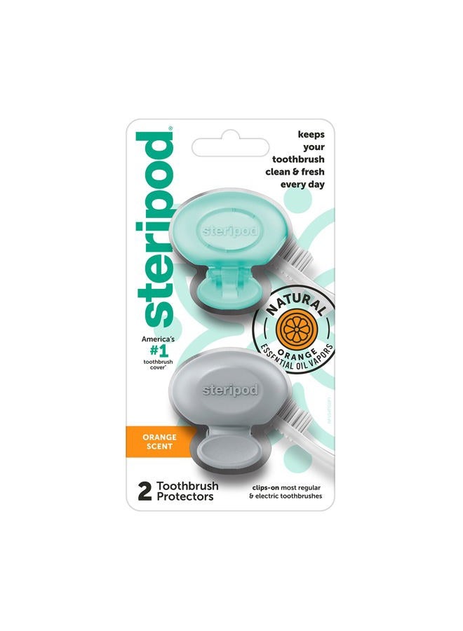 Steripod Clip-On Toothbrush Protector with Orange Essential Oils, Keeps Toothbrush Fresh and Clean, Fits Most Manual and Electric Toothbrushes,2 Count (Pack of 1) - Image 1