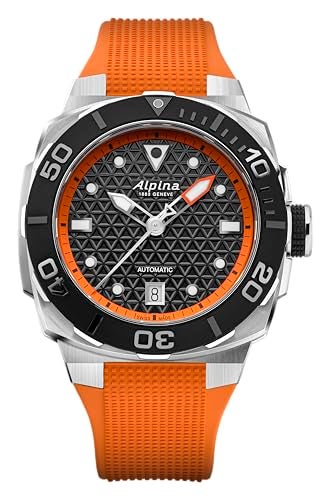Alpina Men's Automatic Seastrong Watch, Orange Rubber Strap, Black Dial, Date Style: AL-525BO3VE6 - Image 1