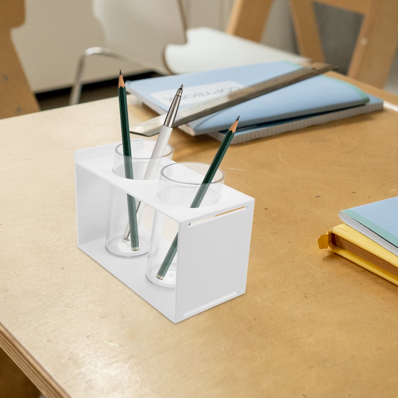 Office Pen Holder 2-compartment Pen Holder Double-grid Pen Container Desktop Pen Organizer - Image 4