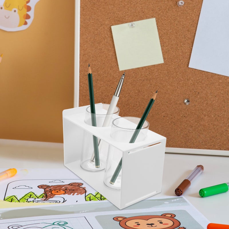 Office Pen Holder 2-compartment Pen Holder Double-grid Pen Container Desktop Pen Organizer - Image 2