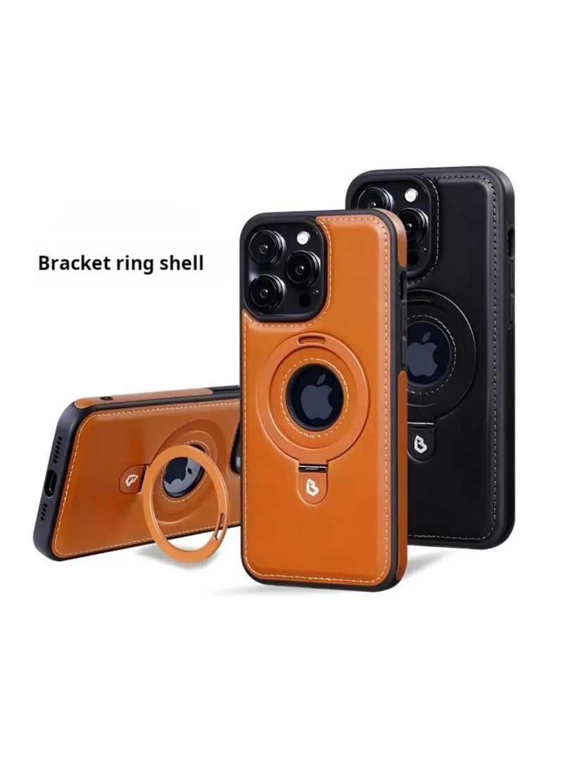 Aookay For iPhone 16 Pro Max Standing Magsafe Case ,Premium Real Leather, Luxury, Elegant, Design Case Protective Shield Non-Slip Grip Vintage, Stitching Leather for Men & Women (Brown) - Image 3