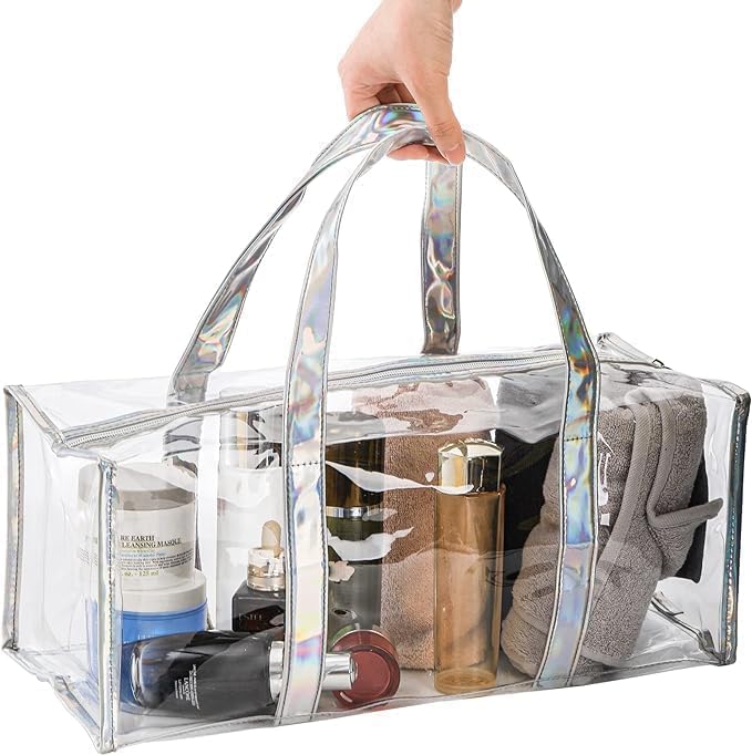 Lyellfe 2 Pack Clear Duffle Bag for Women, Heavy Duty Sports Tote Gym Bags, Large PVC Tote with Zipper, Plastic Makeup Toiletry for Gym, Travel, Beach and Picnic - Image 4