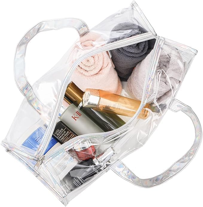 Lyellfe 2 Pack Clear Duffle Bag for Women, Heavy Duty Sports Tote Gym Bags, Large PVC Tote with Zipper, Plastic Makeup Toiletry for Gym, Travel, Beach and Picnic - Image 3